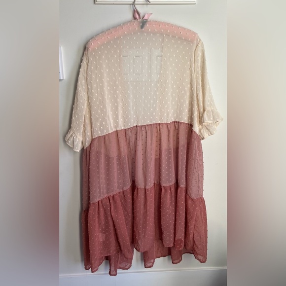 Emery Rose Sheer Pink and Cream Open Cardigan Textured Short Sleeves 2X - Picture 8 of 8